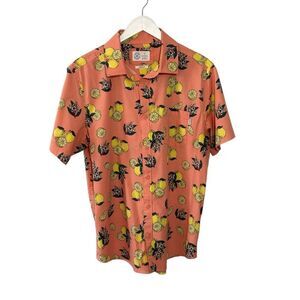 Hurley orange Hawaiian shirt with lemon motif - L